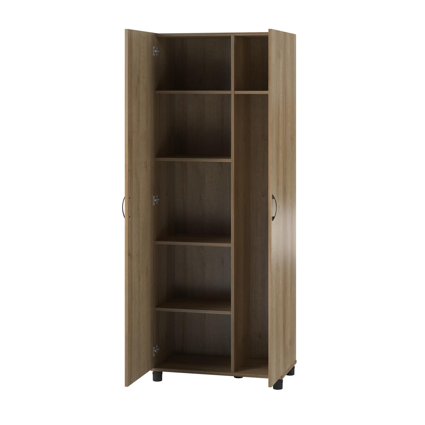 Basin Tall Asymmetrical Storage Cabinet with Adjustable Shelving and Feet - Natural