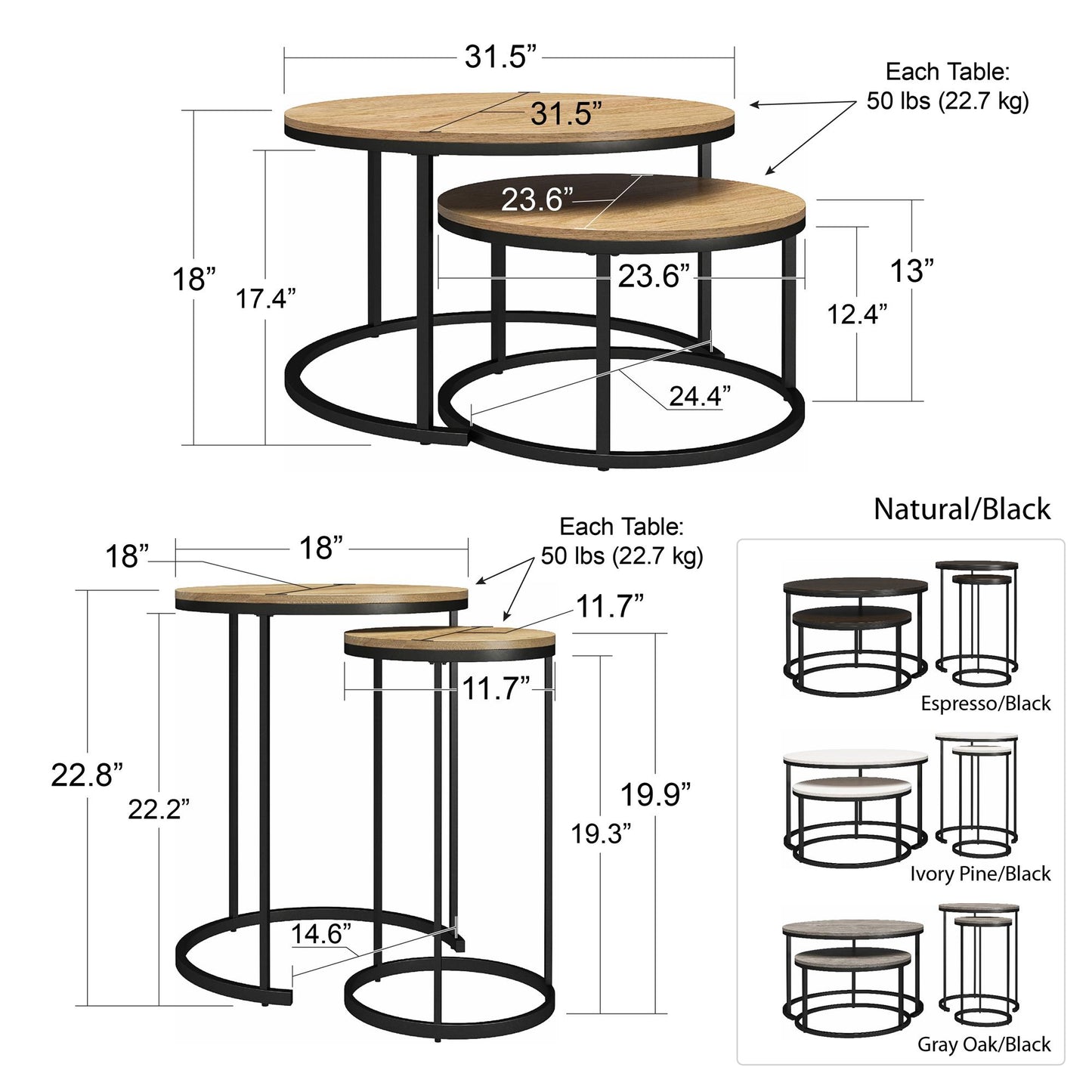 Camdale Nesting Coffee Table and End Table 4 Piece Set - Ivory Pine