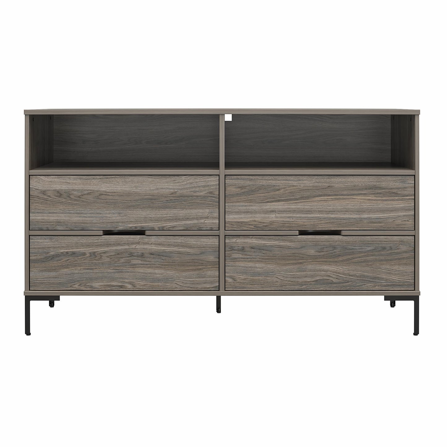 Ameriwood Home Leyden Wide 4 Drawer 2 Cubby Dresser, Weathered Oak - Weathered Oak