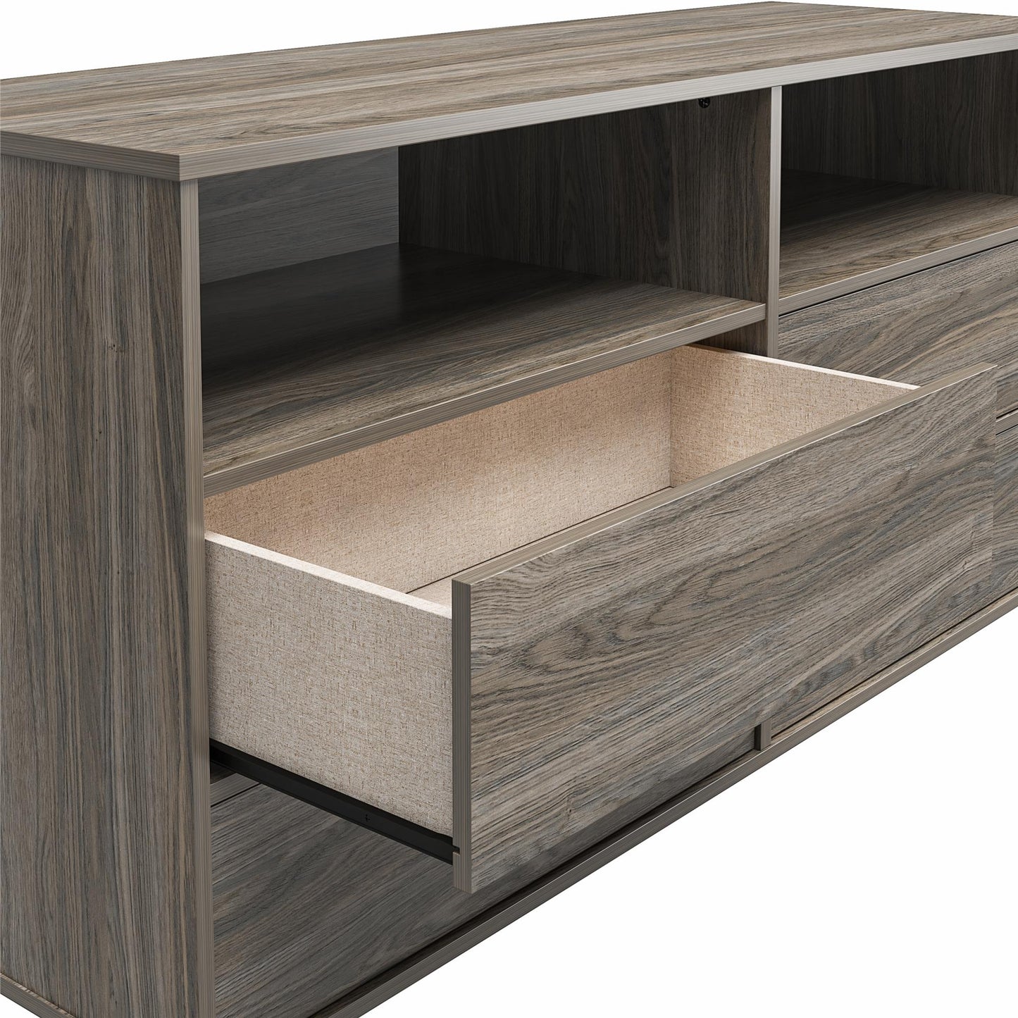 Ameriwood Home Leyden Wide 4 Drawer 2 Cubby Dresser, Weathered Oak - Weathered Oak