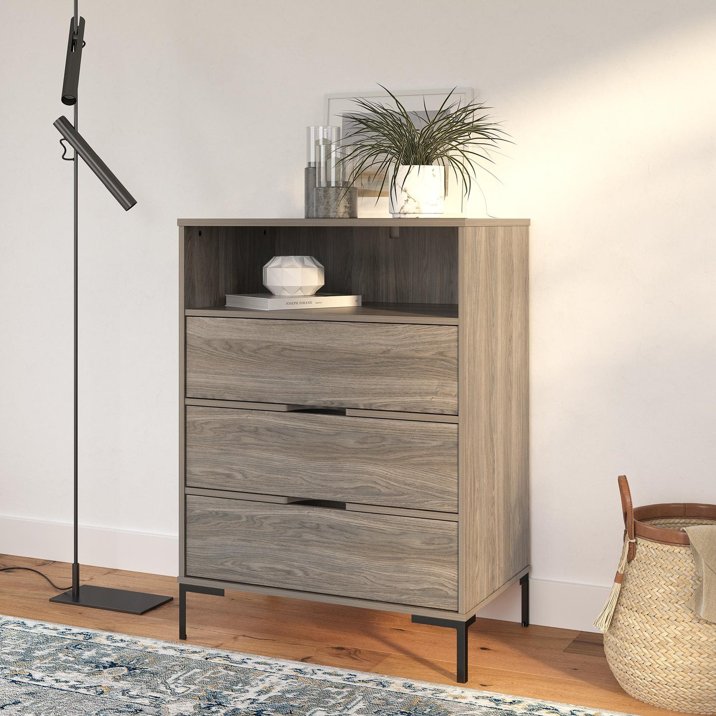 Ameriwood Home Tall 3 Drawer 1 Cubby Dresser, Weathered Oak - Weathered Oak