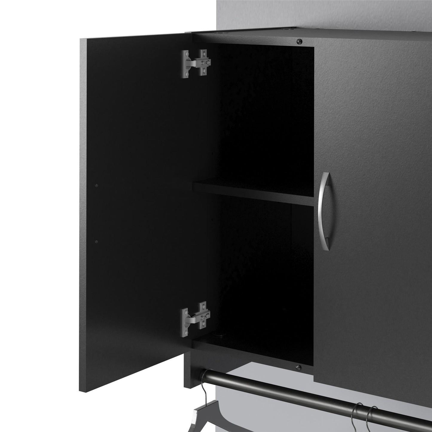 Basin 2 Door Wall Storage Cabinet with Hanging Rod - Black