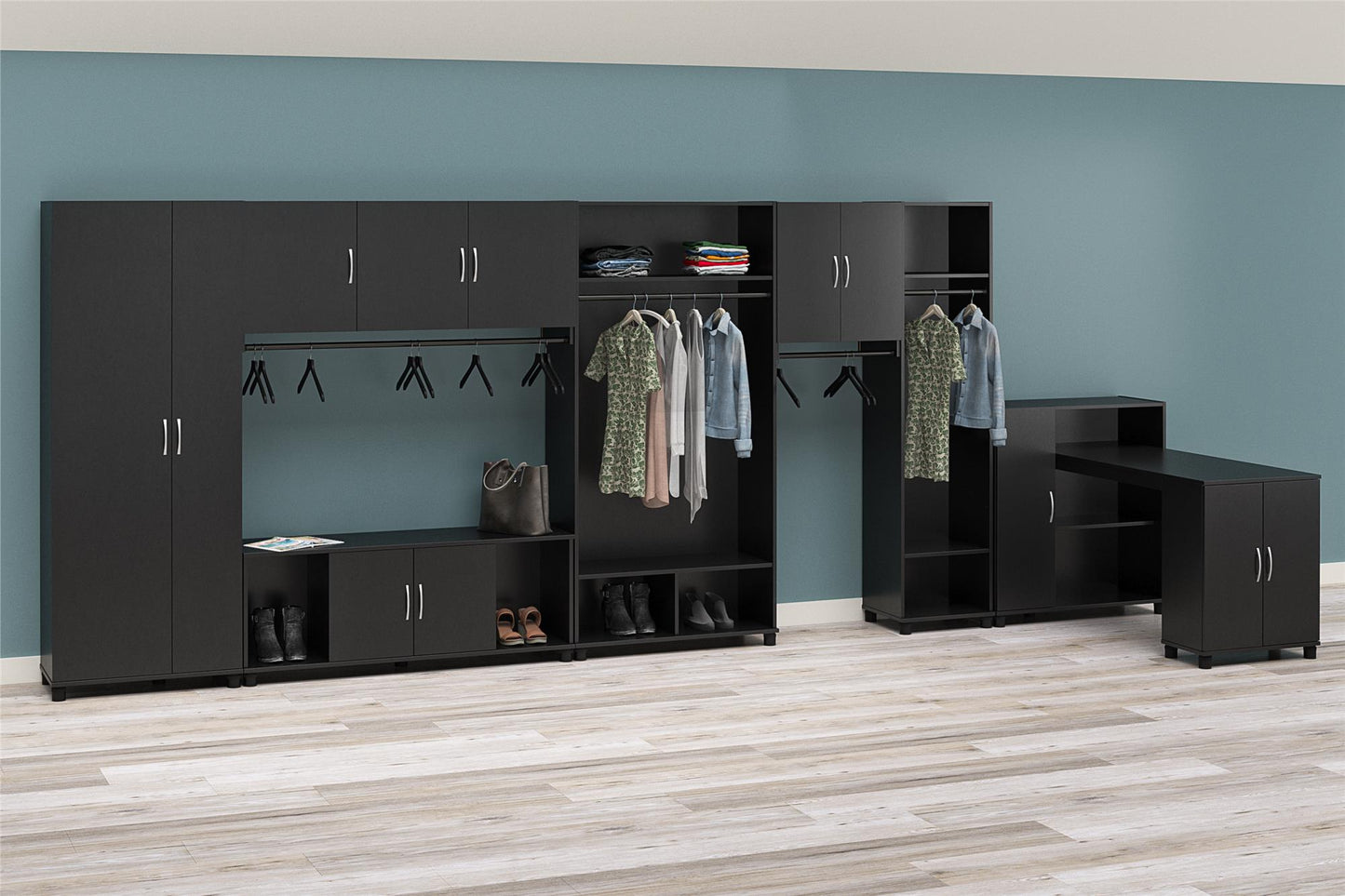 Basin 2 Door Wall Storage Cabinet with Hanging Rod - Black