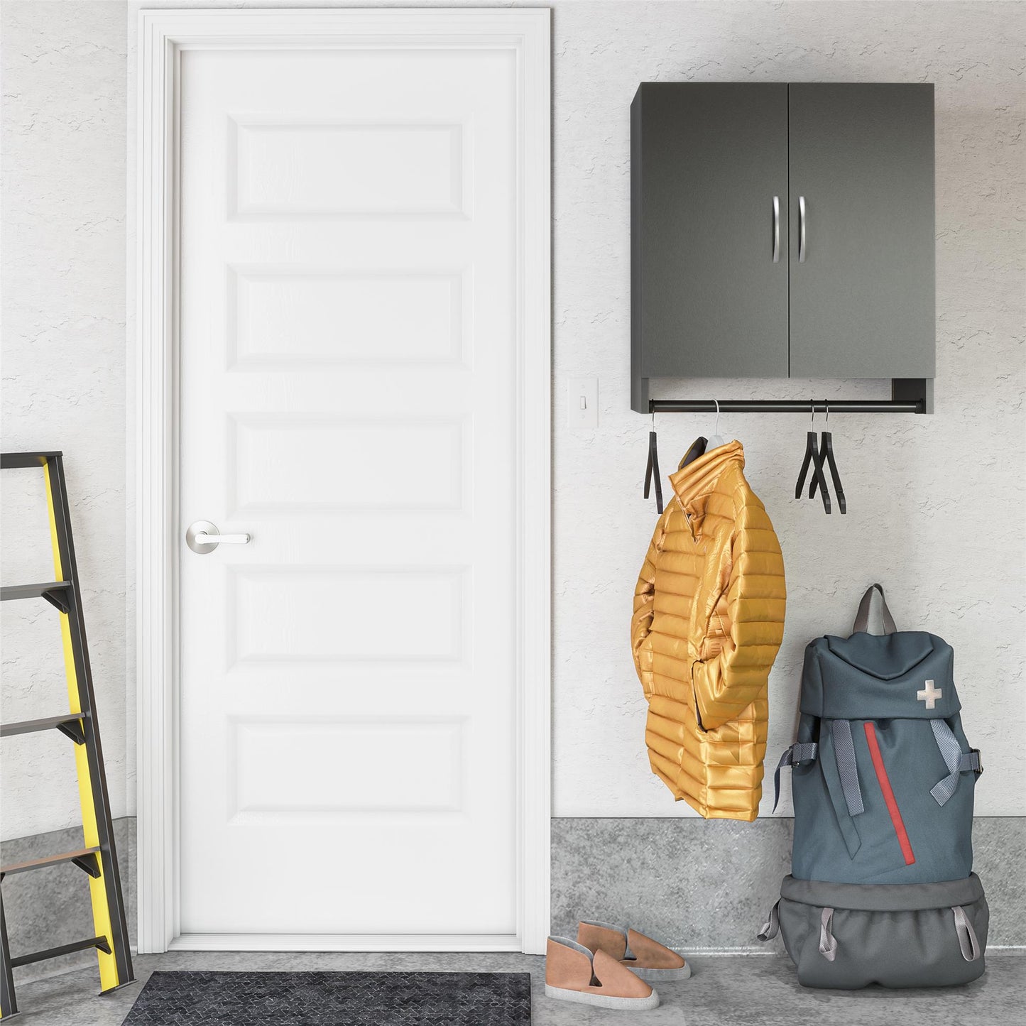 Basin 2 Door Wall Storage Cabinet with Hanging Rod - Black