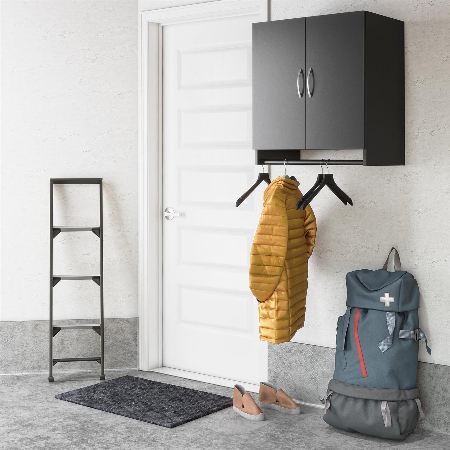 Basin 2 Door Wall Storage Cabinet with Hanging Rod - Black