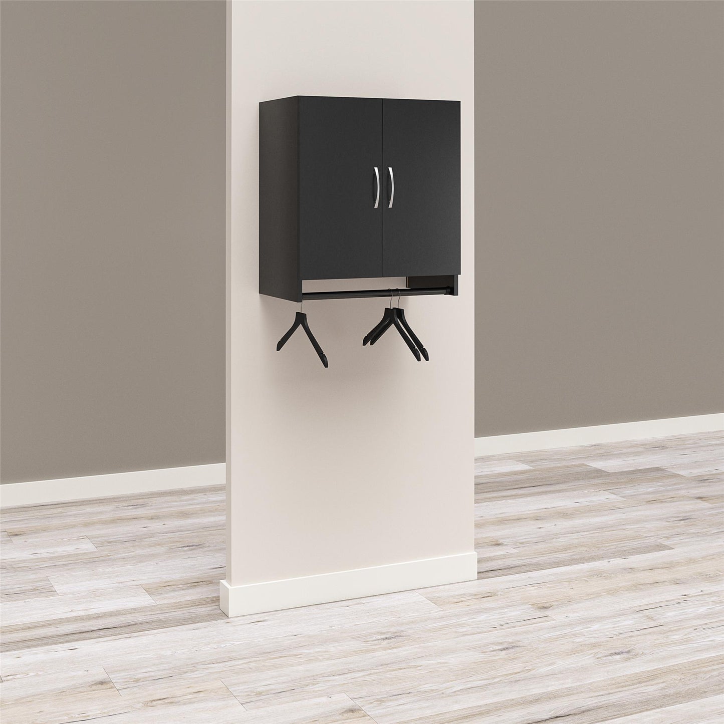 Basin 2 Door Wall Storage Cabinet with Hanging Rod - Black