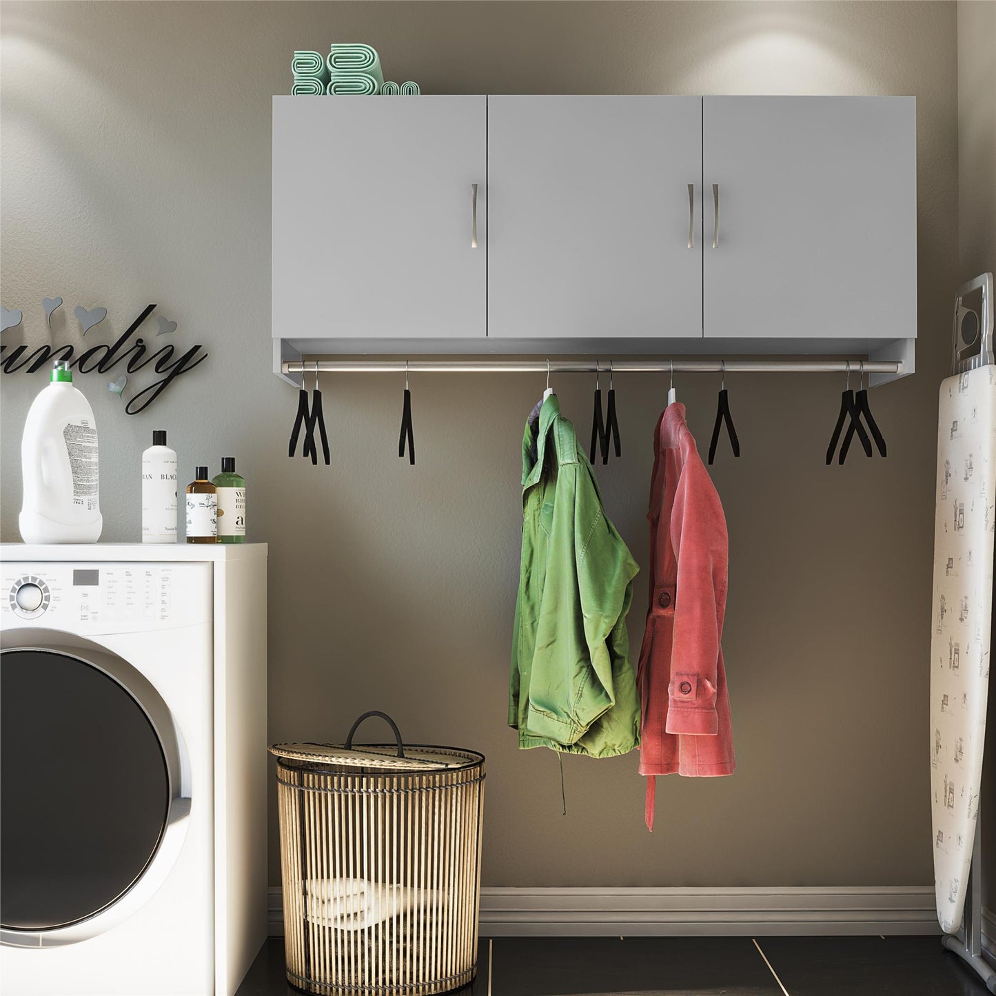 Basin 3 Door Wall Storage Cabinet with Hanging Rod - Dove Gray