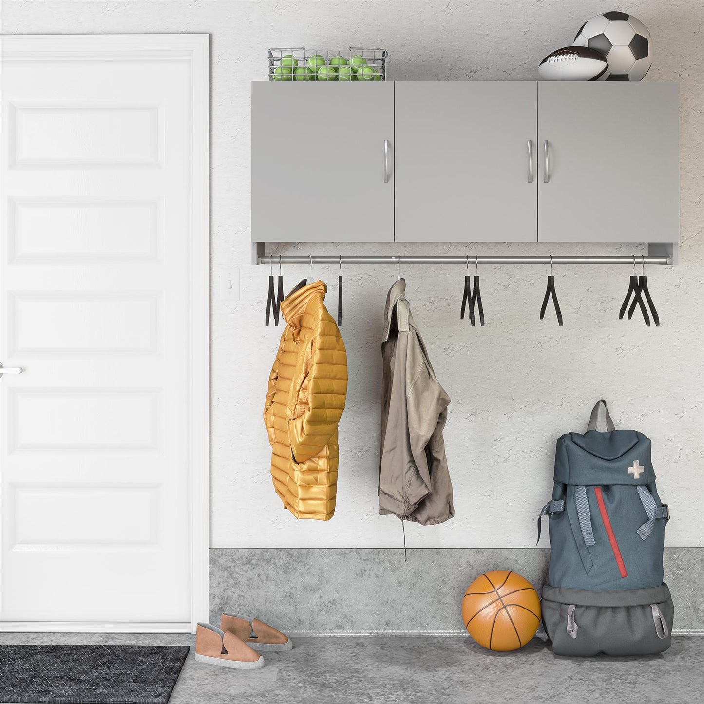 Basin 3 Door Wall Storage Cabinet with Hanging Rod - Dove Gray