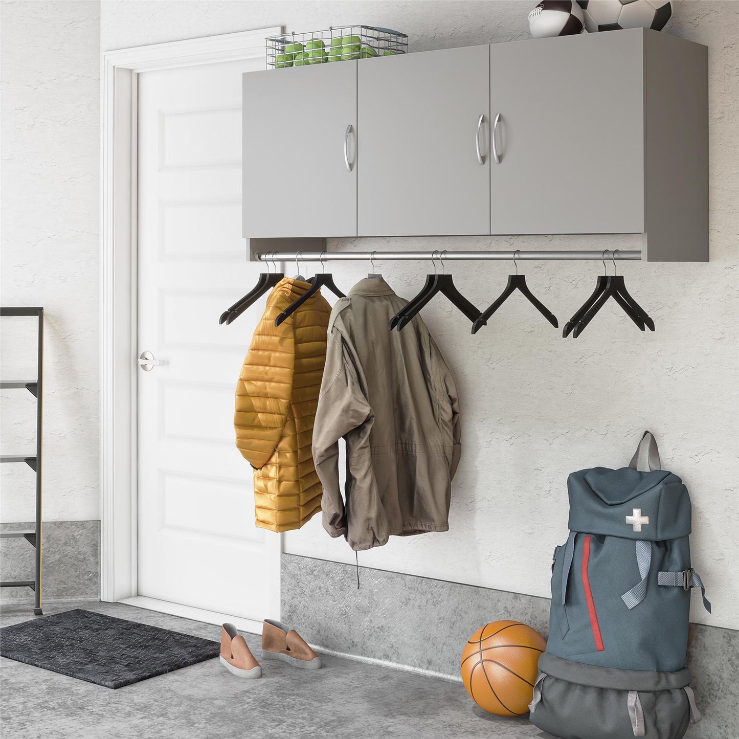 Basin 3 Door Wall Storage Cabinet with Hanging Rod - Dove Gray