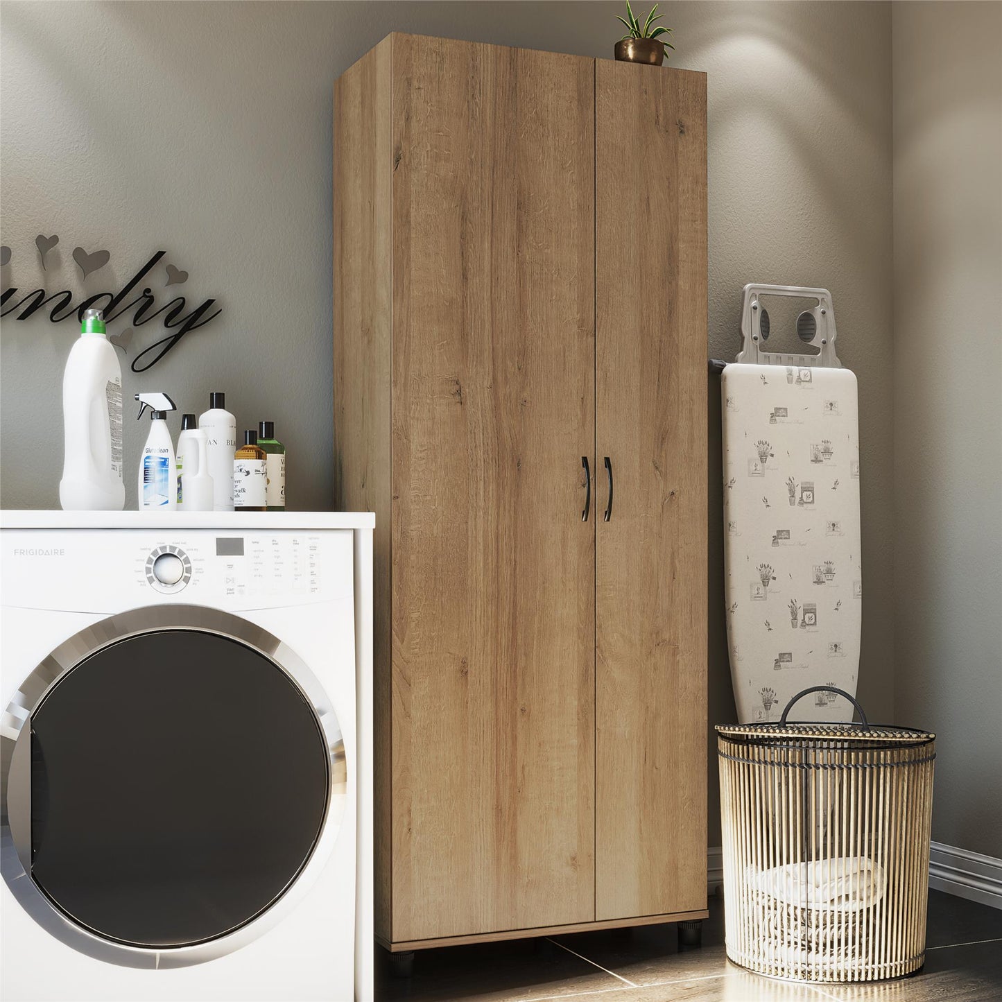 Basin Tall Asymmetrical Storage Cabinet with Adjustable Shelving and Feet - Natural