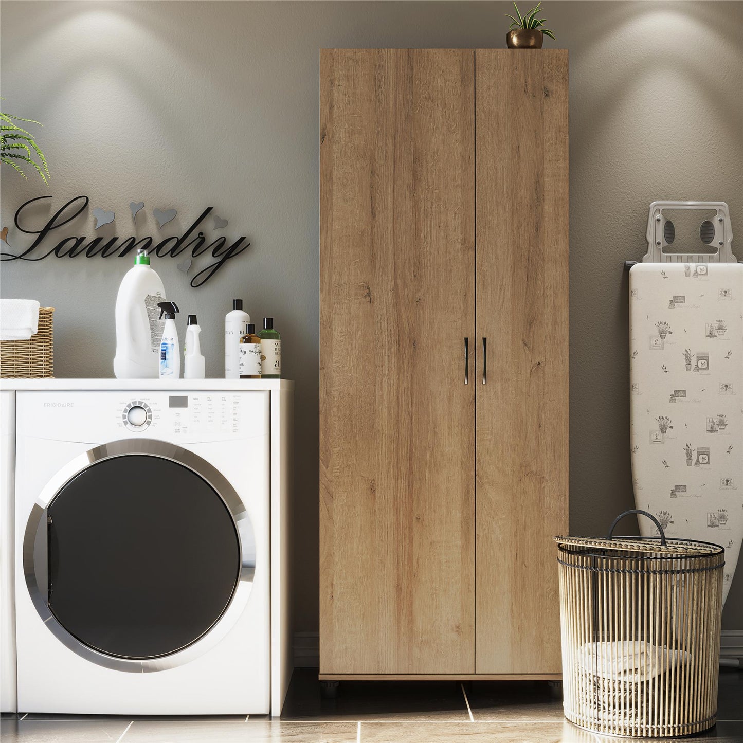 Basin Tall Asymmetrical Storage Cabinet with Adjustable Shelving and Feet - Natural
