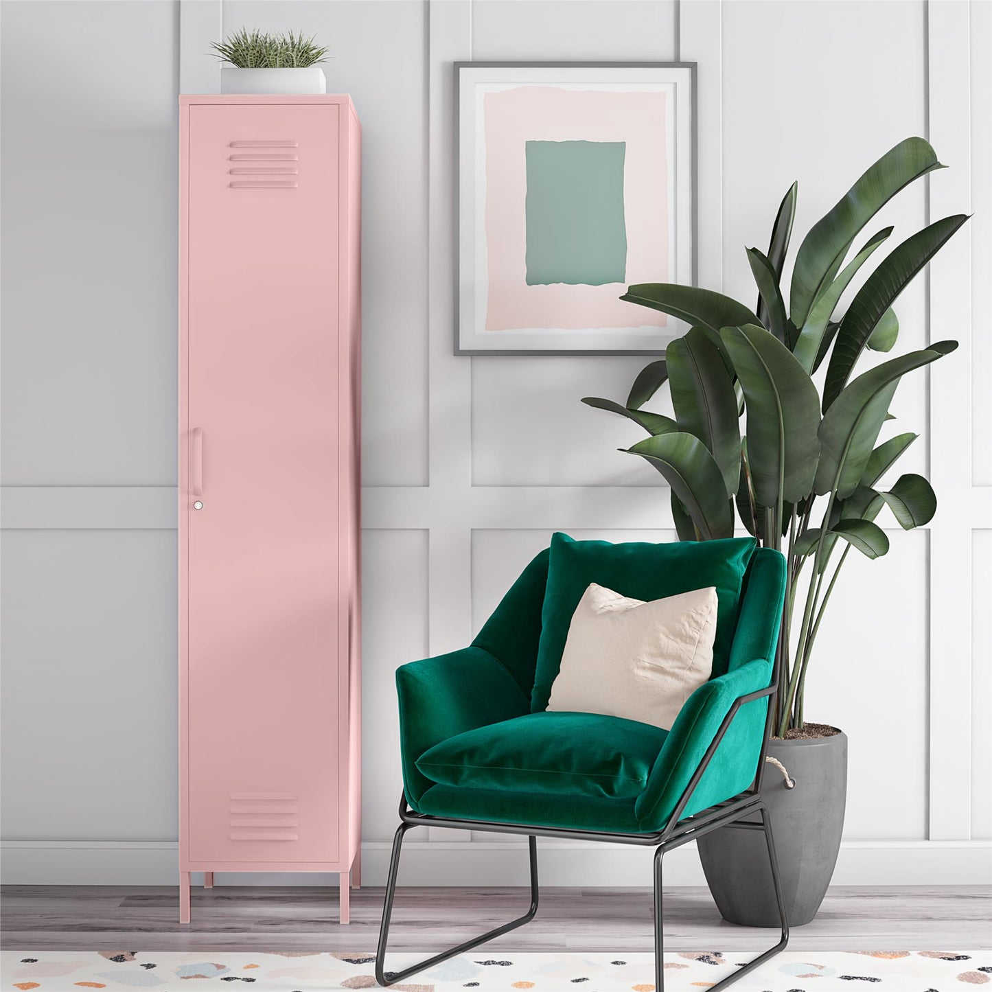 Cache 1 Door Tall Single Metal Locker Style Storage Cabinet, Bashful Pink - Bashful