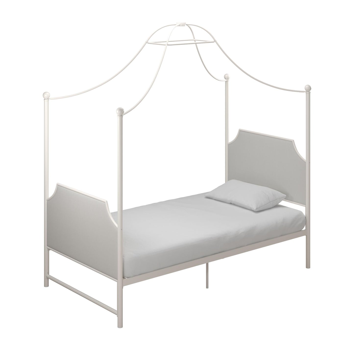 Monarch Hill Clementine Canopy Bed with Linen Headboard and Footboard - White - Twin