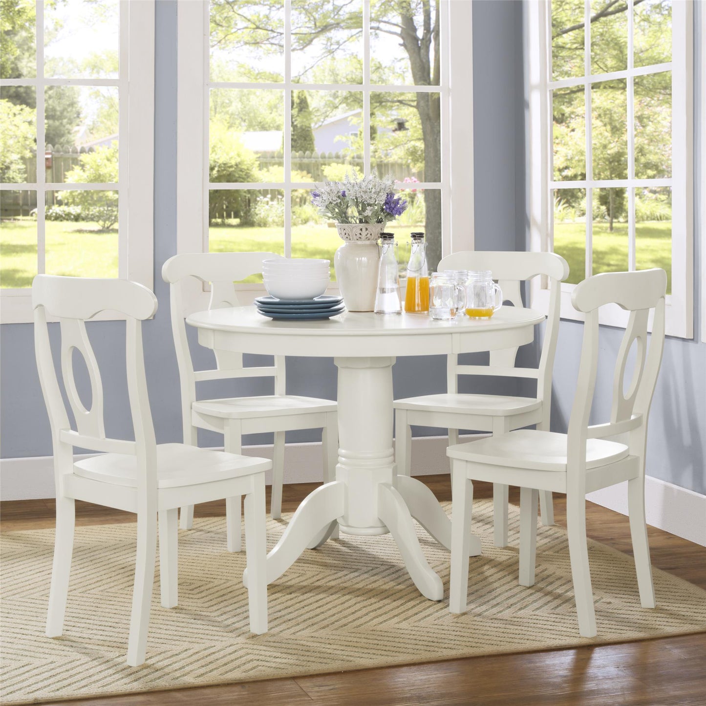 Aubrey 5 Piece Traditional Pedestal Round Dining Table and Chairs Set - White