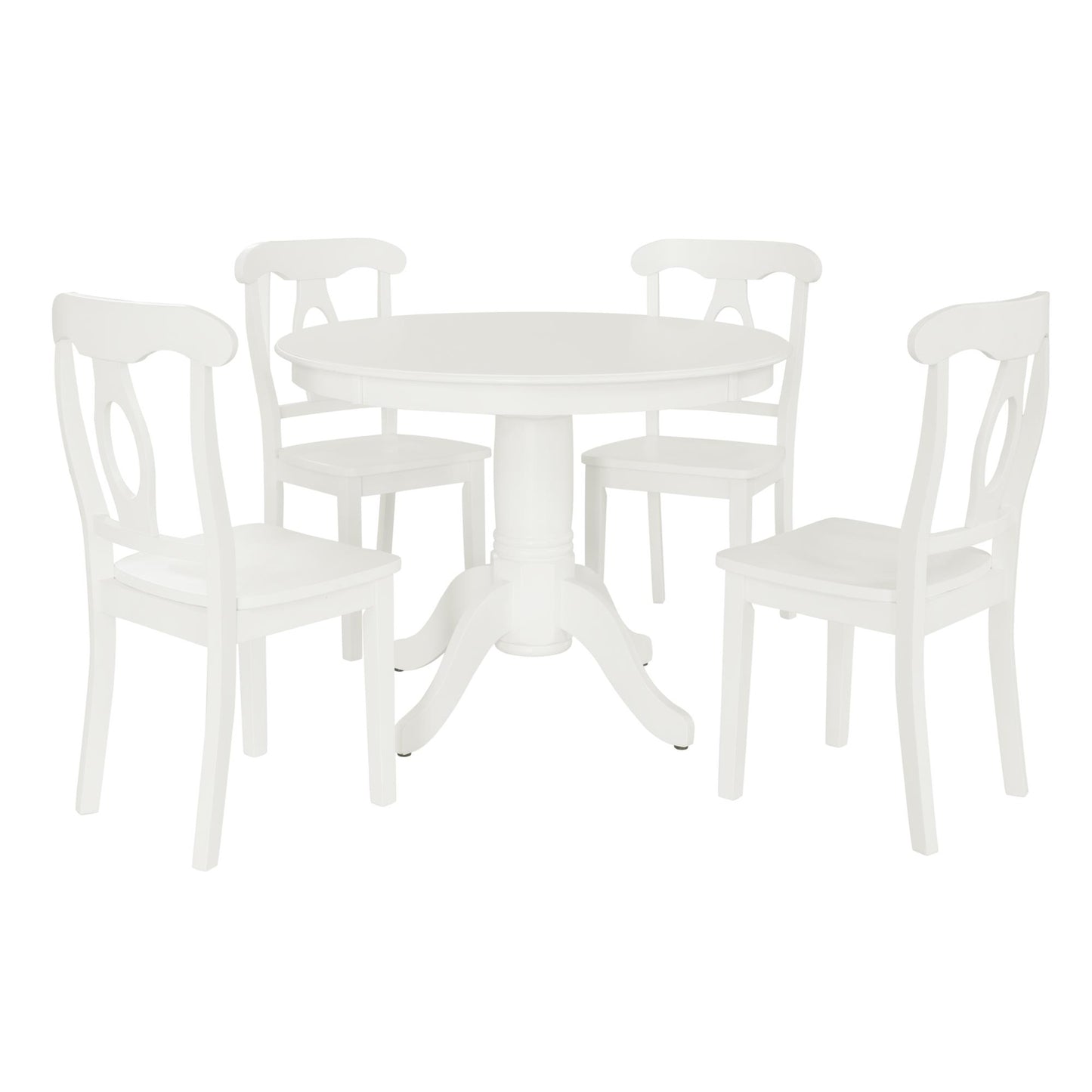 Aubrey 5 Piece Traditional Pedestal Round Dining Table and Chairs Set - White