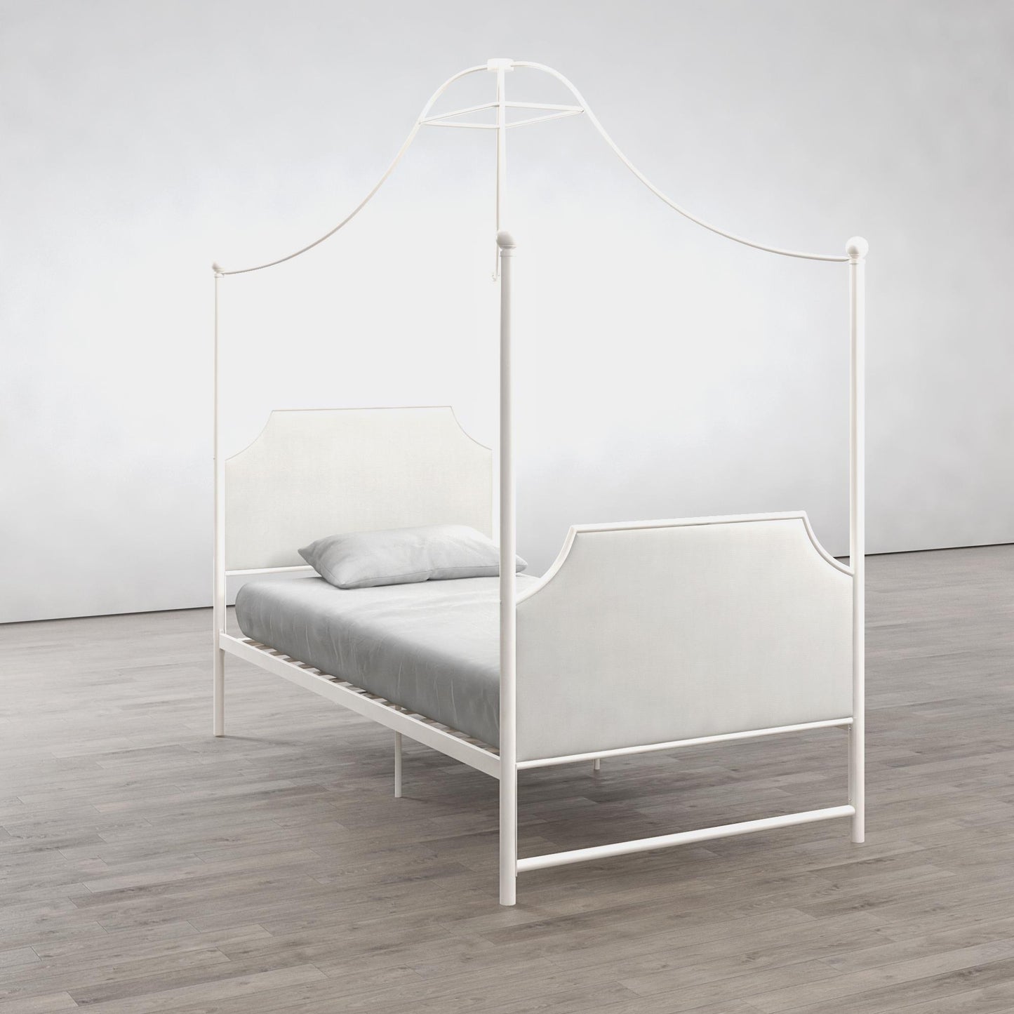 Monarch Hill Clementine Canopy Bed with Linen Headboard and Footboard - White - Twin