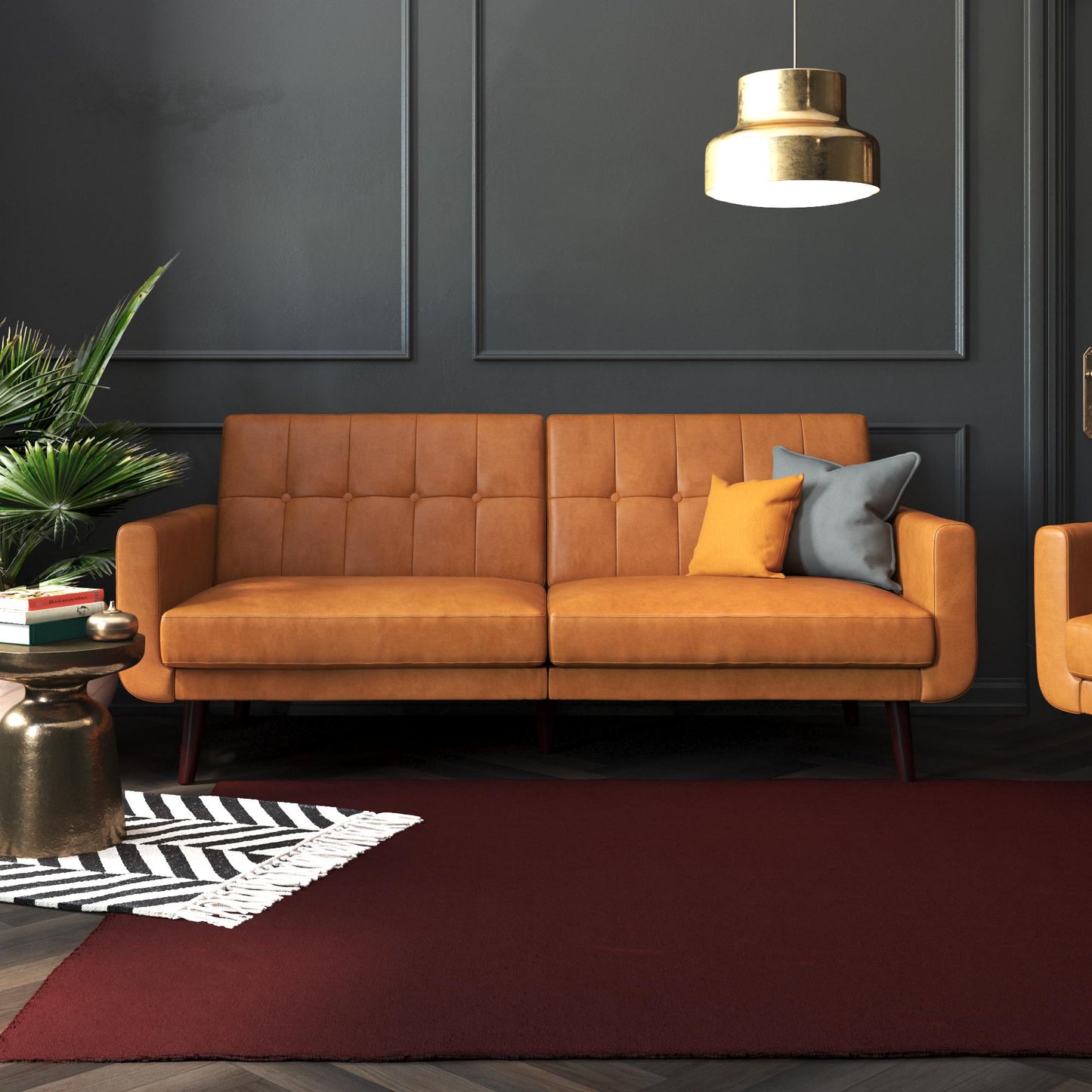 Better Homes & Gardens Nola Modern Futon, Black Faux Leather - Black
