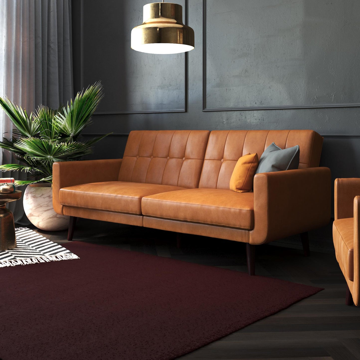 Better Homes & Gardens Nola Modern Futon, Camel Faux Leather - Camel