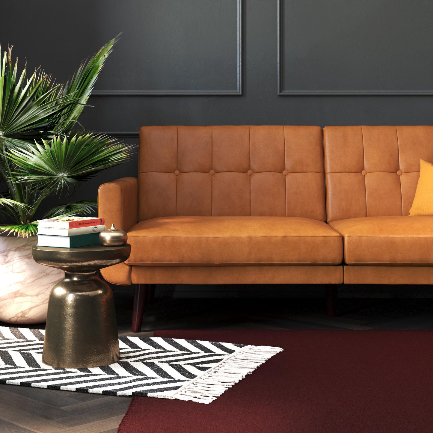 Better Homes & Gardens Nola Modern Futon, Camel Faux Leather - Camel