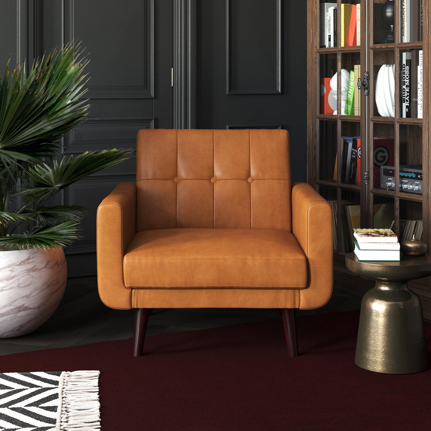 Better Homes & Gardens Nola Modern Chair with Arms, Camel Faux Leather - Camel