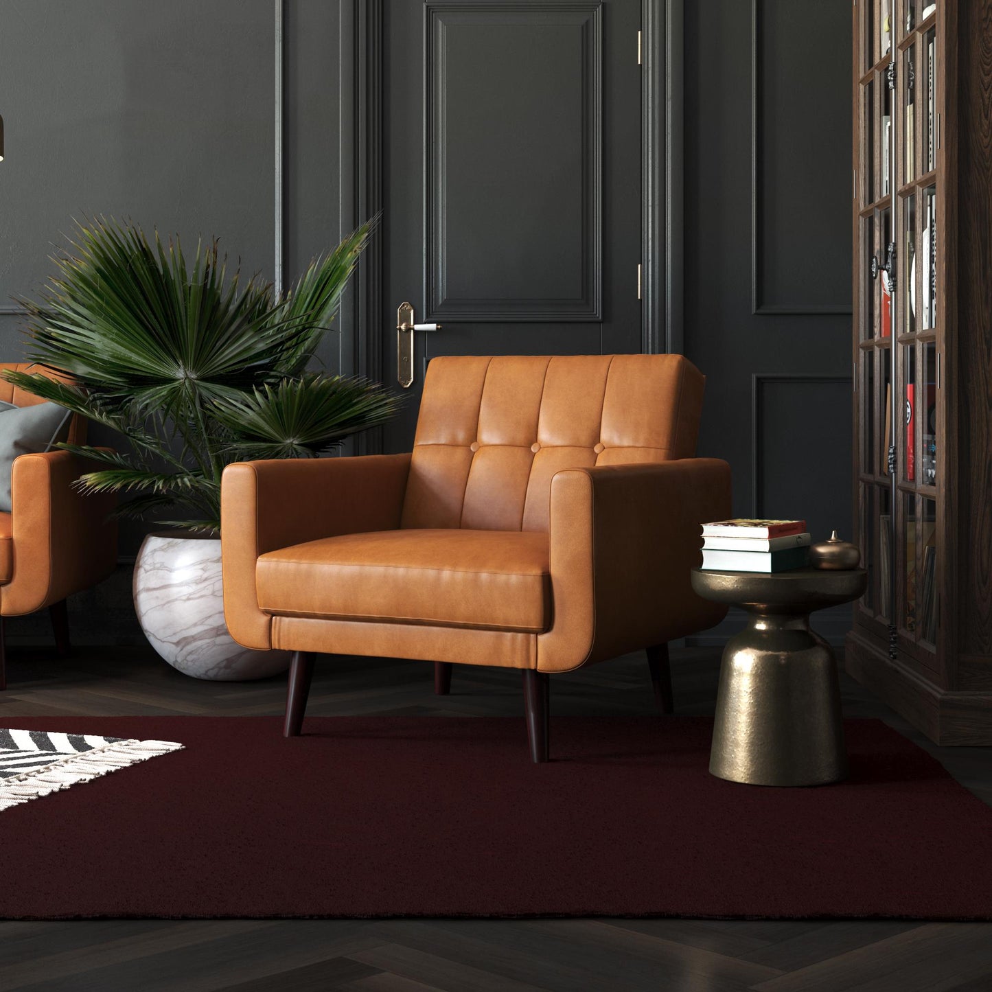 Better Homes & Gardens Nola Modern Chair with Arms, Camel Faux Leather - Camel