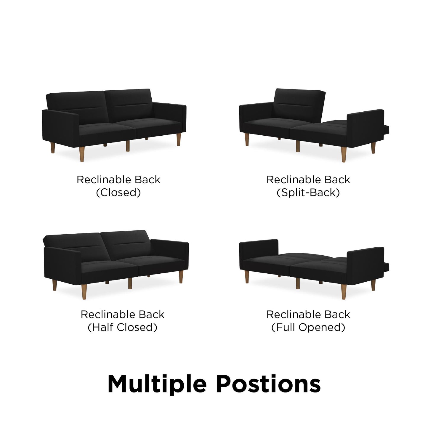 Mainstays Channel Tufted Futon, Black Linen - Black