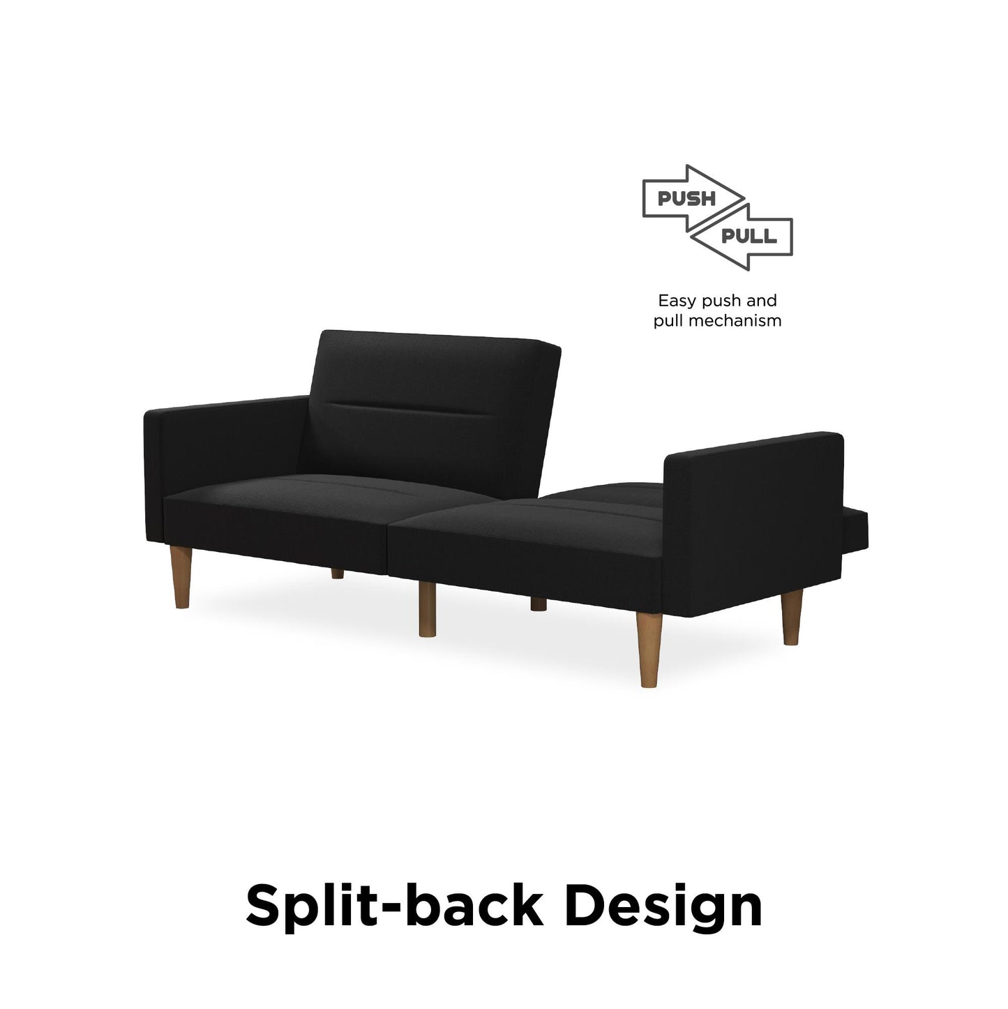 Mainstays Channel Tufted Futon, Black Linen - Black