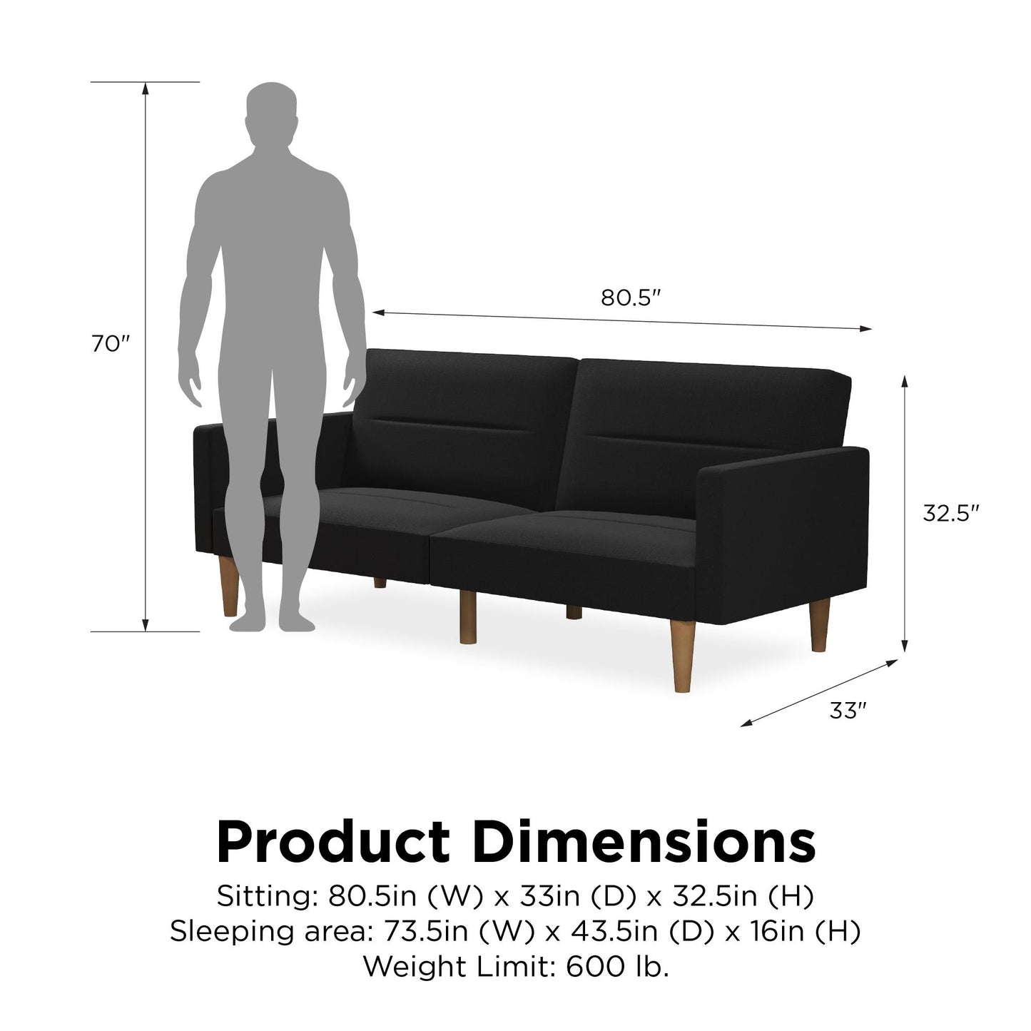 Mainstays Channel Tufted Futon, Black Linen - Black