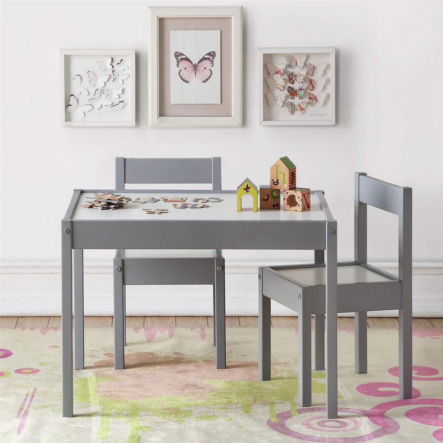 Hunter 3-Piece Kiddy Table and Chair Kids Set - Gray