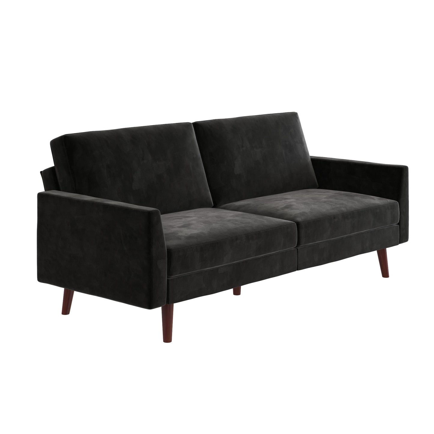 Jules Coil Futon with Solid Wooden Legs and Velvet Upholstery - Black