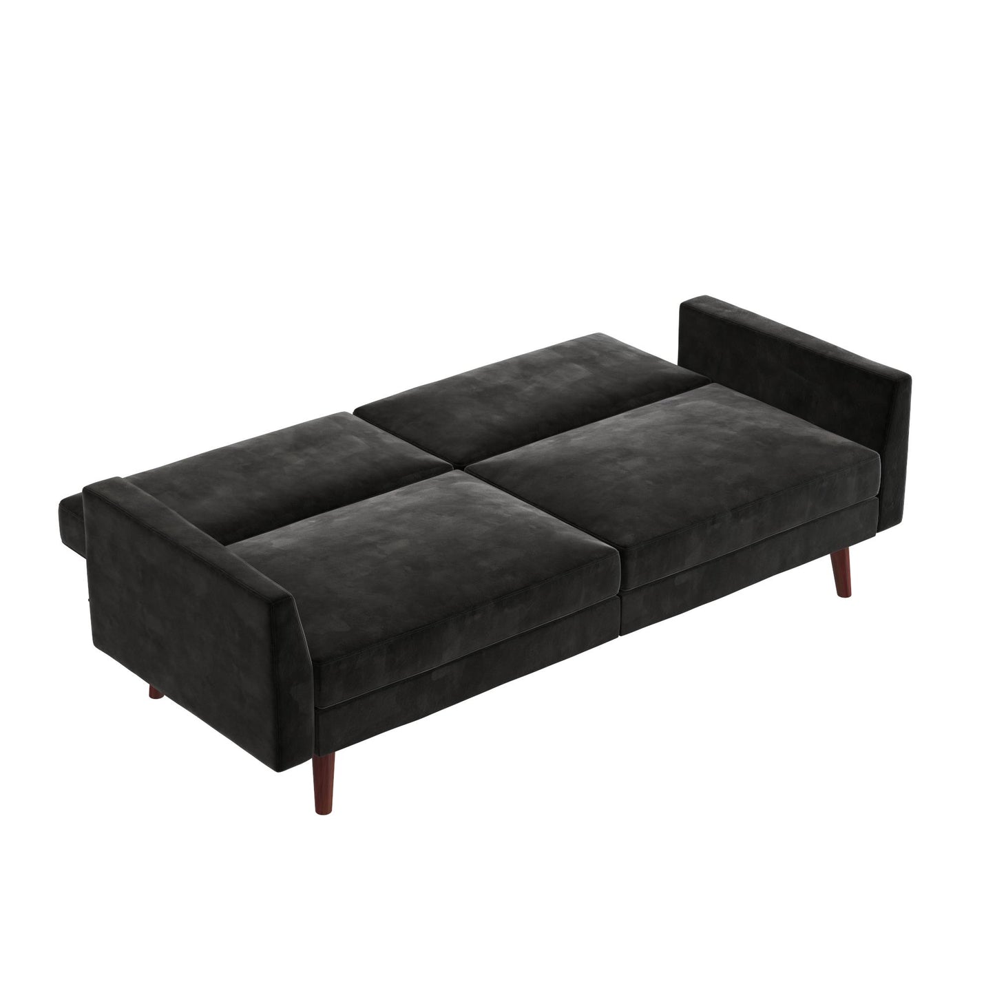 Jules Coil Futon with Solid Wooden Legs and Velvet Upholstery - Black