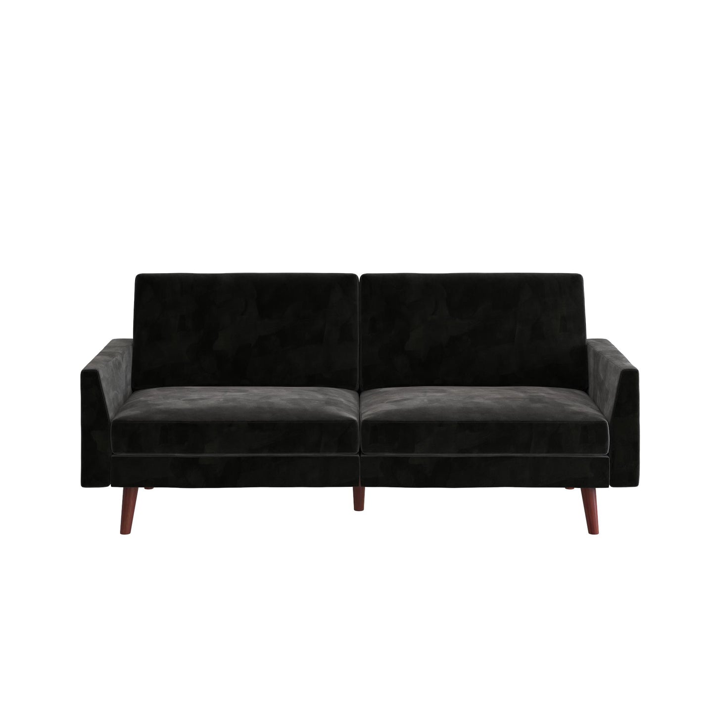 Jules Coil Futon with Solid Wooden Legs and Velvet Upholstery - Black
