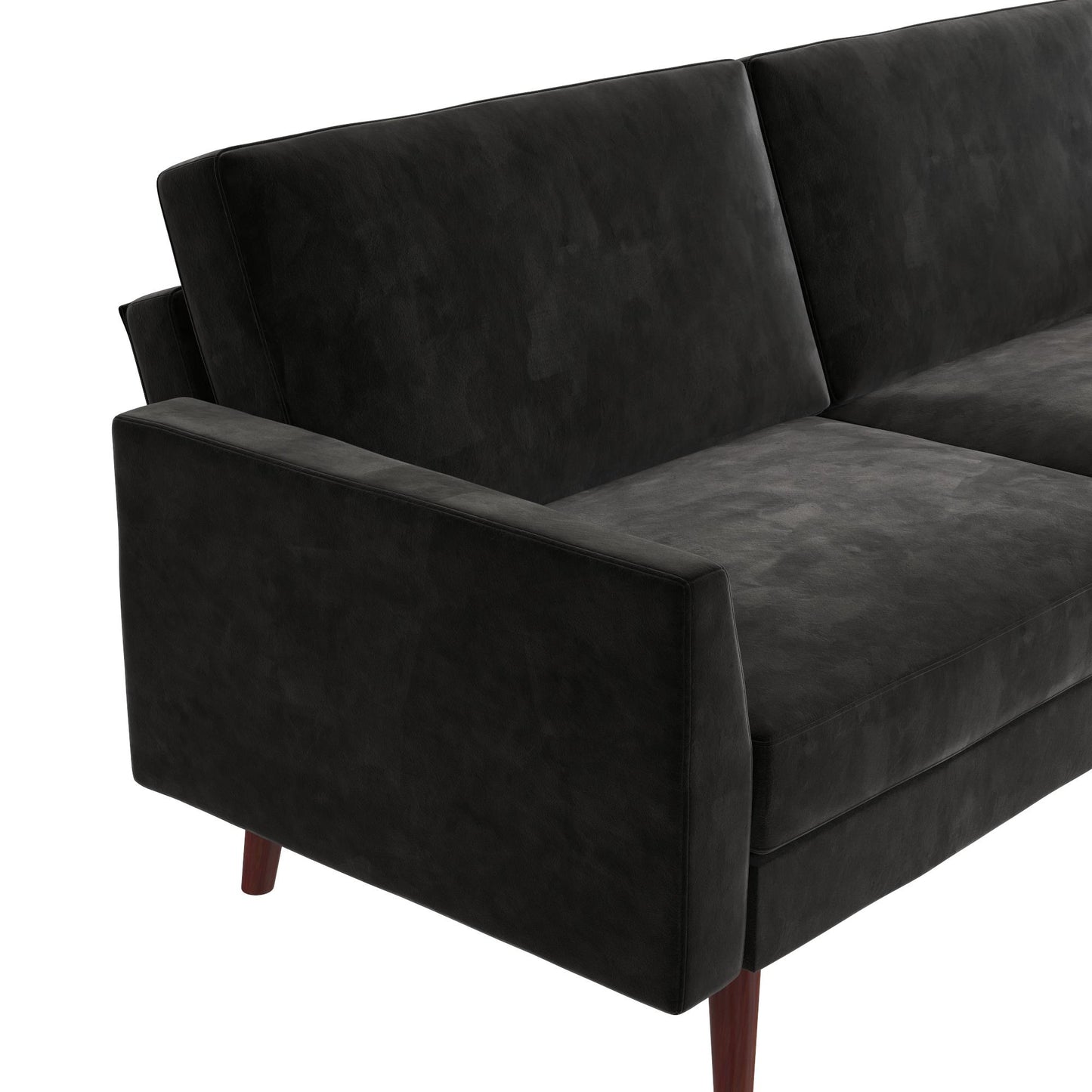 Jules Coil Futon with Solid Wooden Legs and Velvet Upholstery - Black