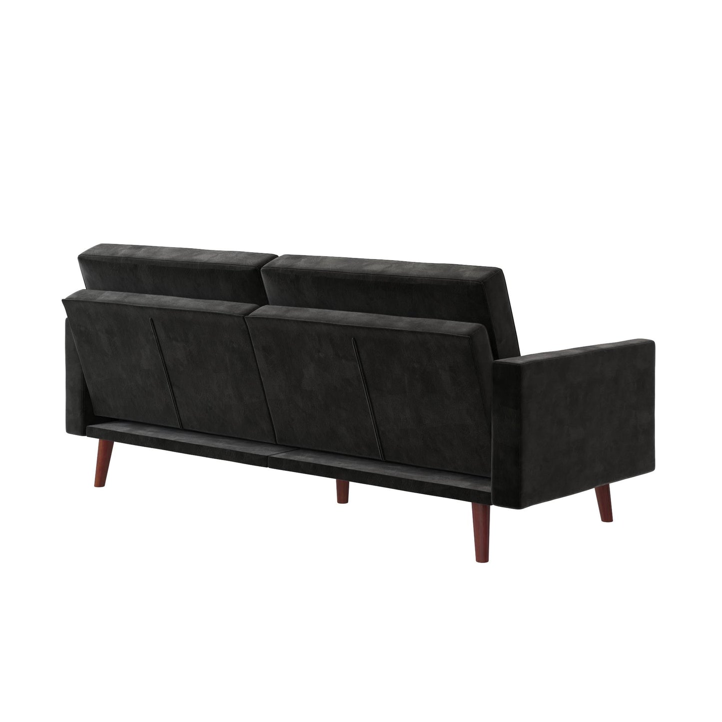 Jules Coil Futon with Solid Wooden Legs and Velvet Upholstery - Black
