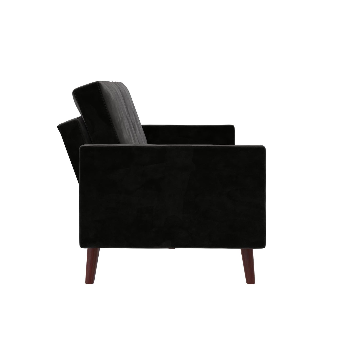 Jules Coil Futon with Solid Wooden Legs and Velvet Upholstery - Black