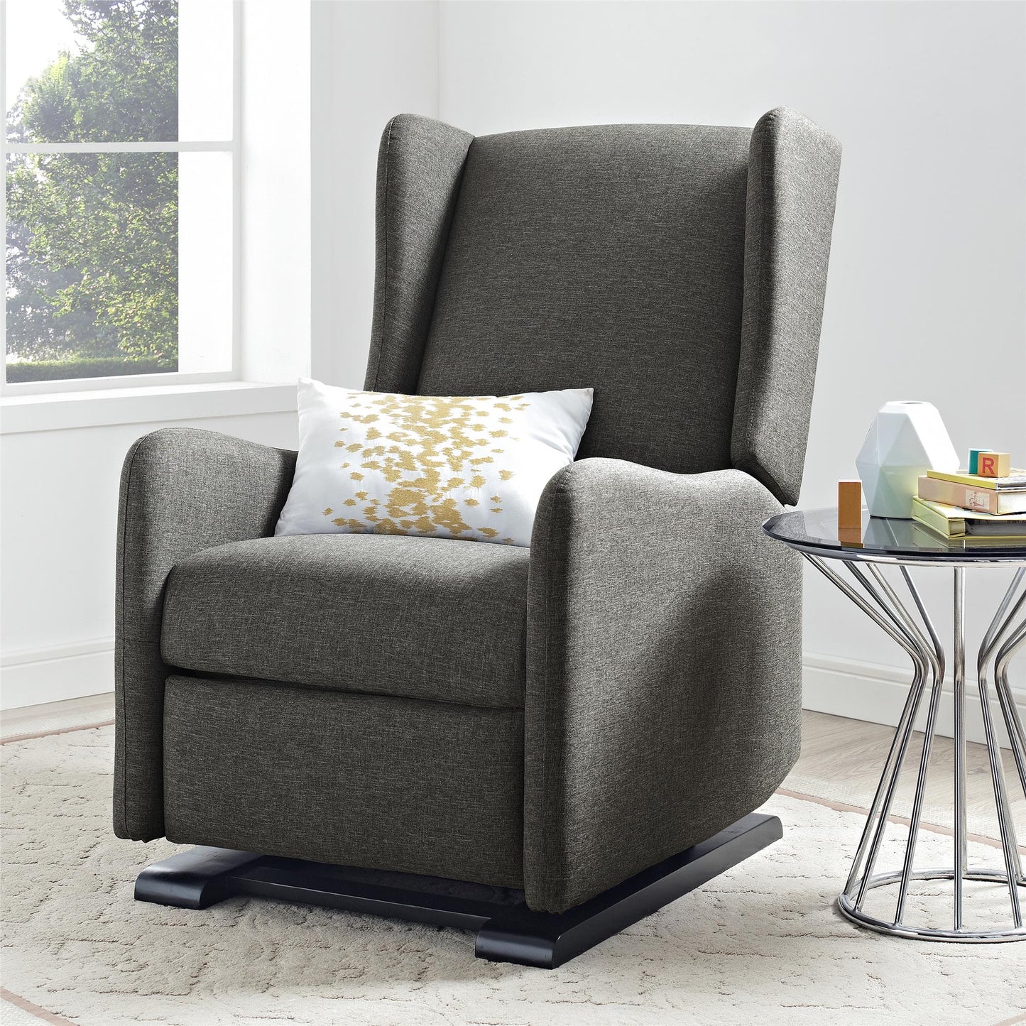 Rylee Upholstered Tall Wingback Glider Recliner Chair - Gray
