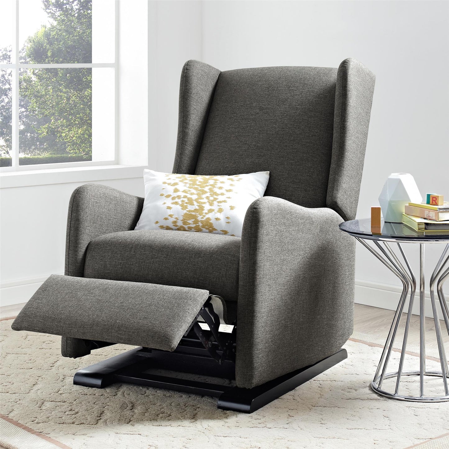 Rylee Upholstered Tall Wingback Glider Recliner Chair - Gray