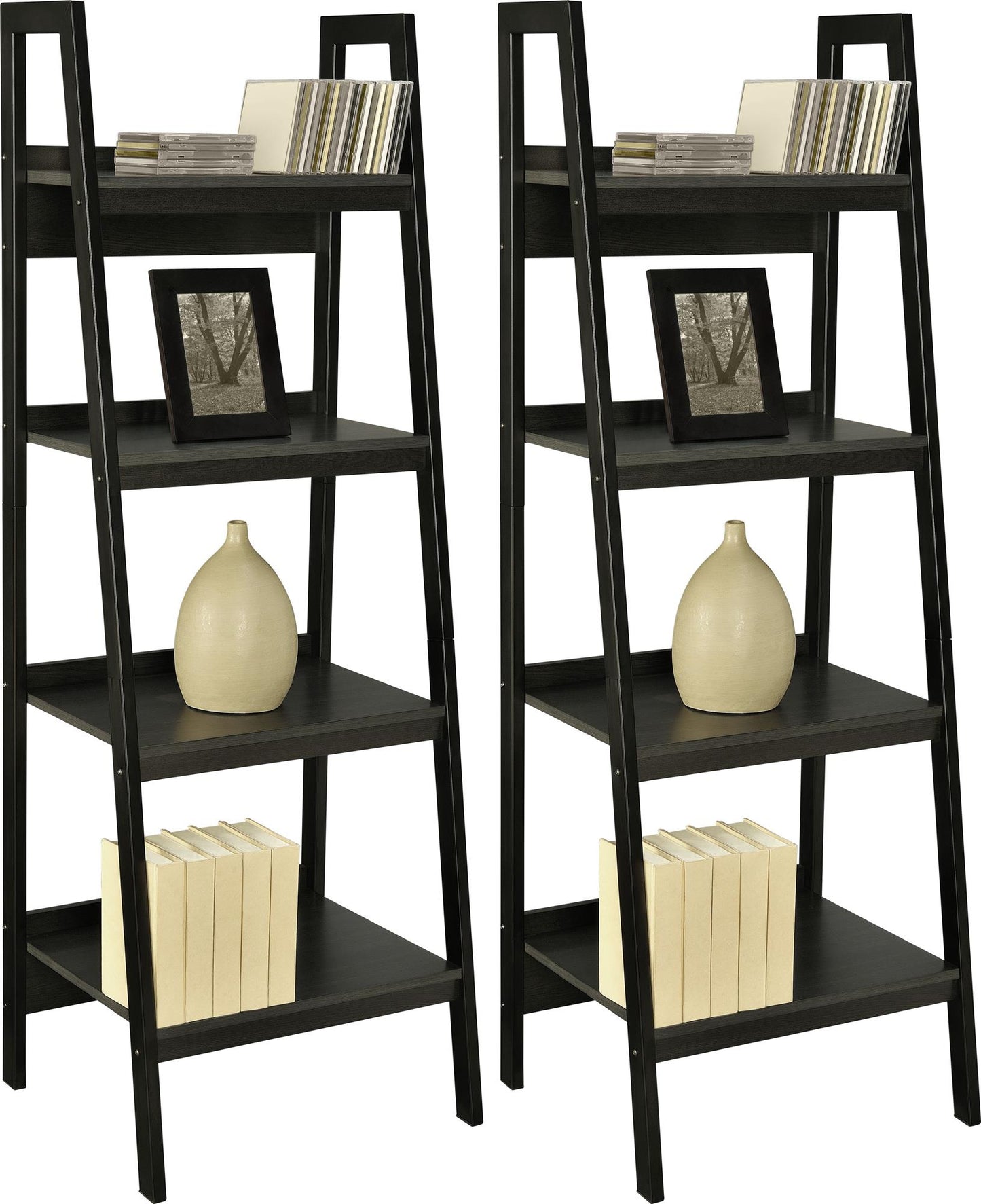 Lawrence 4 Shelf Ladder Bookcase Bundle, Set of 2 - Black