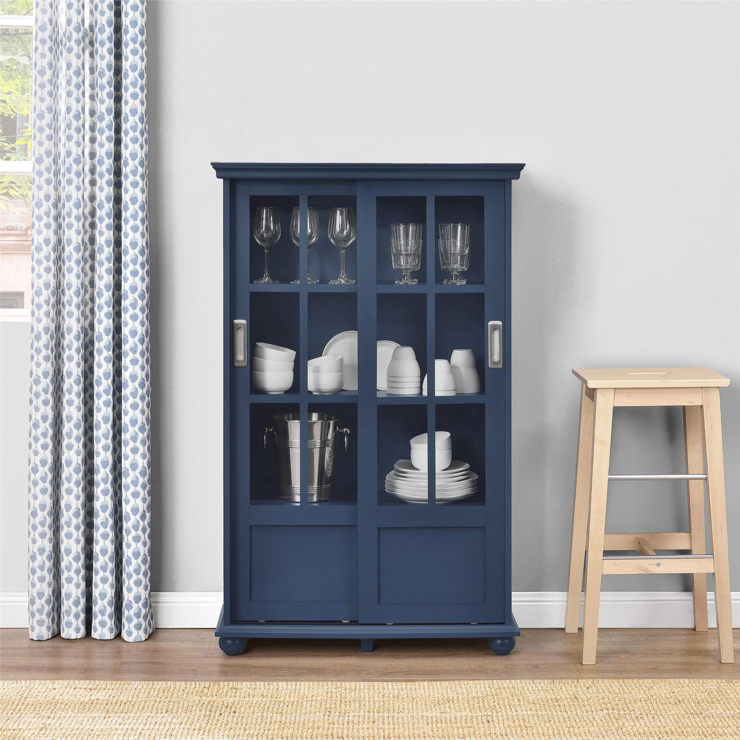 Aaron Lane Tall Bookcase with 2 Sliding Glass Doors - Blue