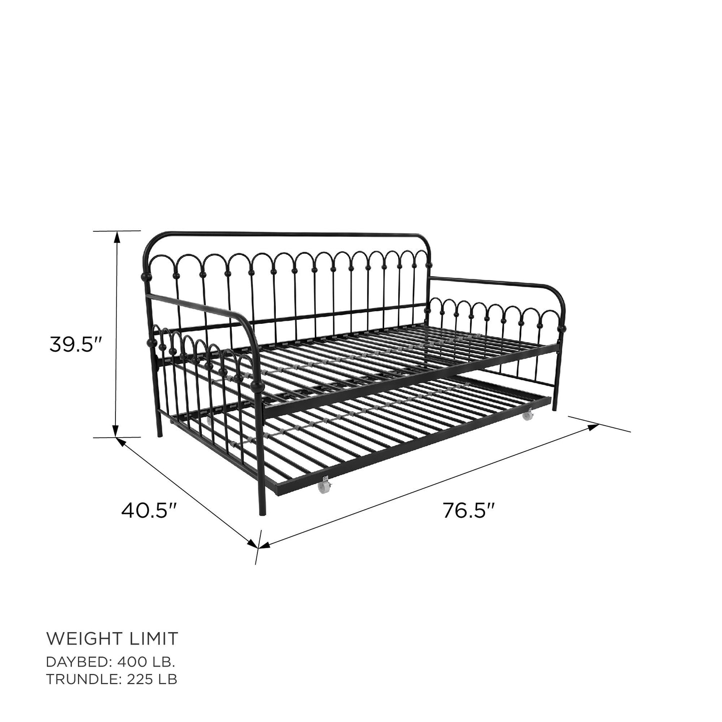 Bright Pop Metal Daybed with Trundle - Black - Twin