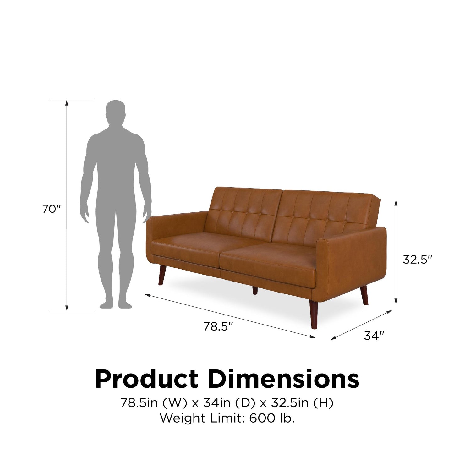 Better Homes & Gardens Nola Modern Futon, Camel Faux Leather - Camel