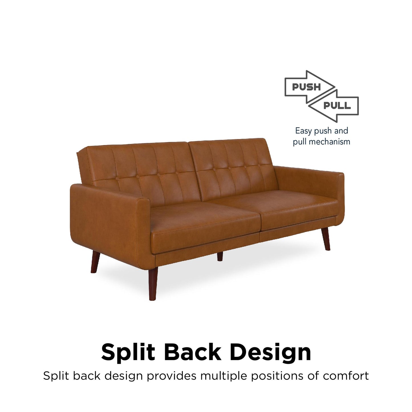 Better Homes & Gardens Nola Modern Futon, Camel Faux Leather - Camel