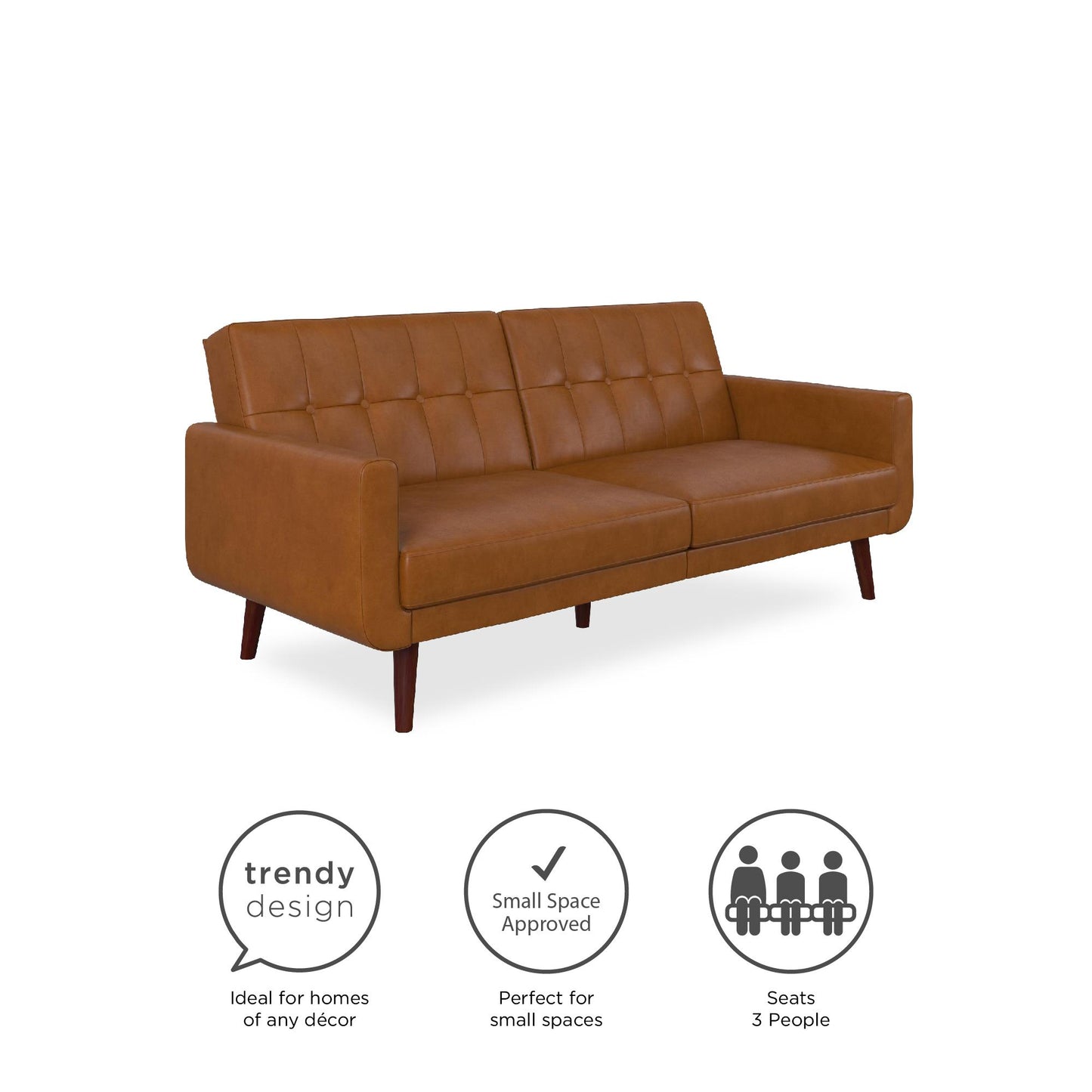 Better Homes & Gardens Nola Modern Futon, Camel Faux Leather - Camel