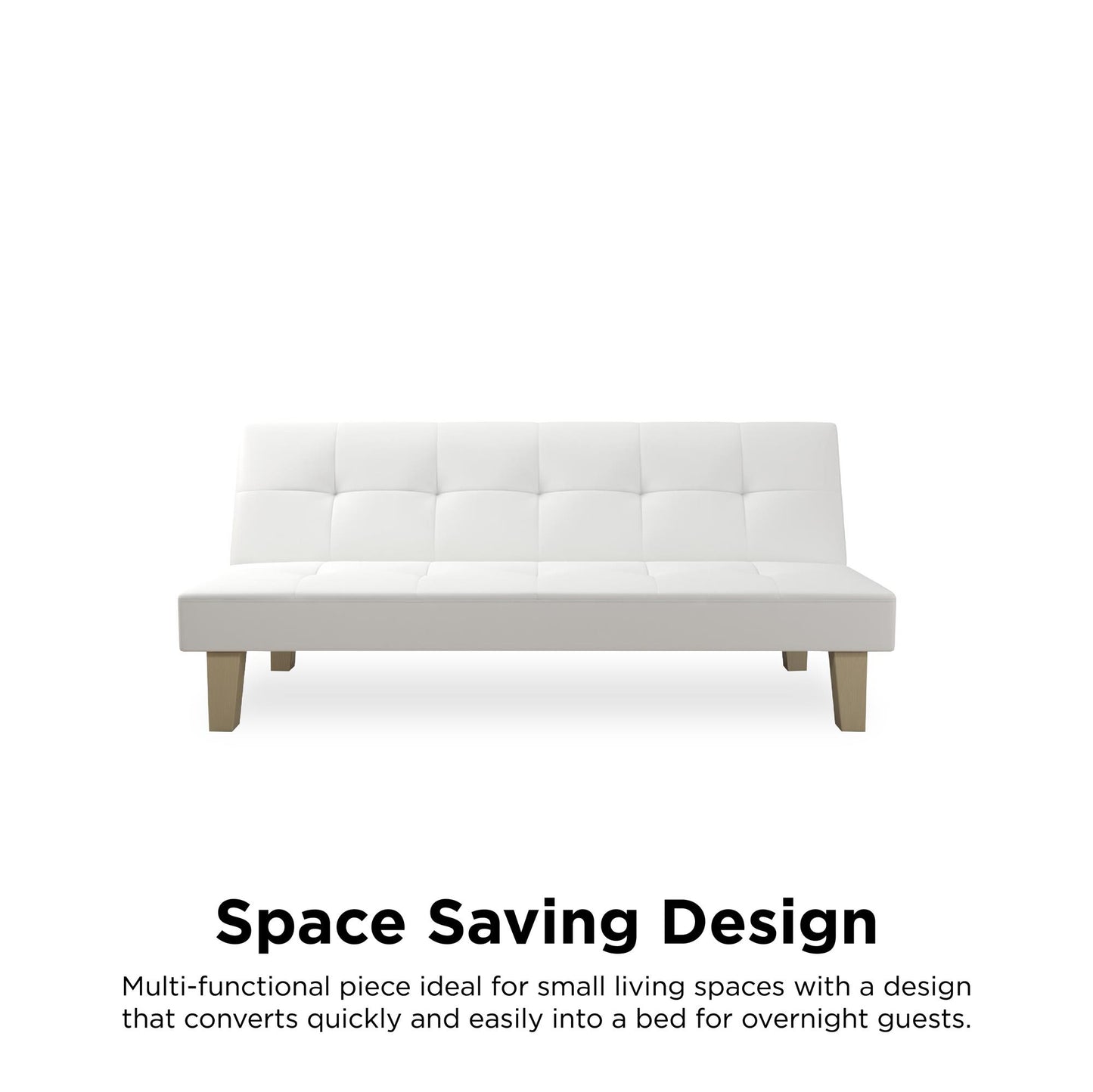 Aubrey Convertible Futon Sofa and Couch Sleeper Faux Leather - White