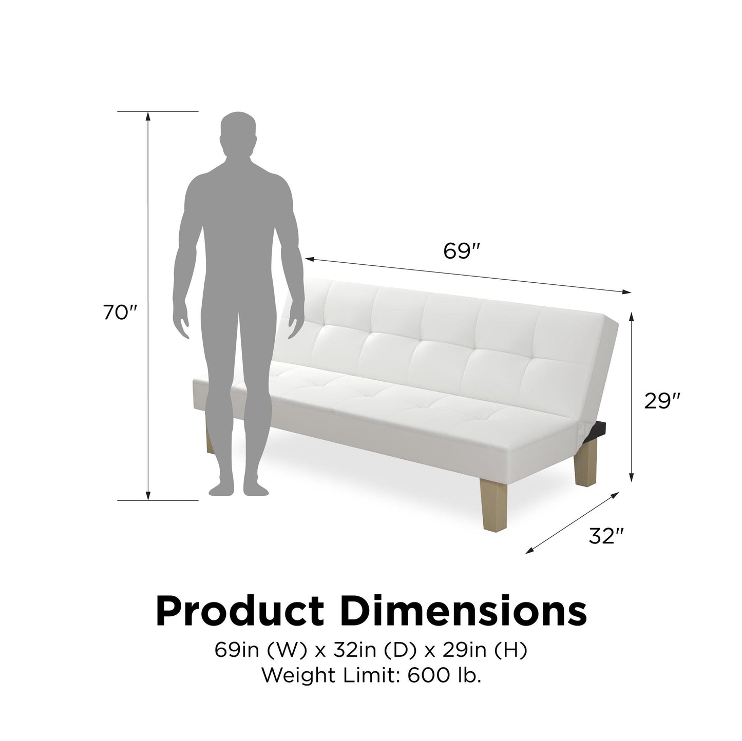 Aubrey Convertible Futon Sofa and Couch Sleeper Faux Leather - White
