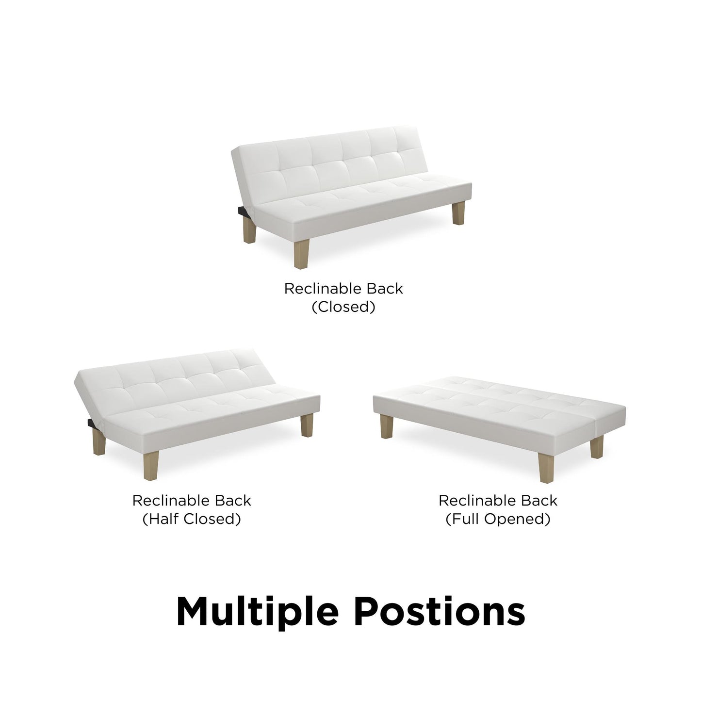 Aubrey Convertible Futon Sofa and Couch Sleeper Faux Leather - White