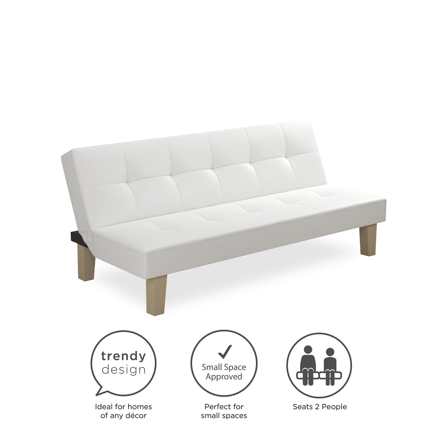 Aubrey Convertible Futon Sofa and Couch Sleeper Faux Leather - White