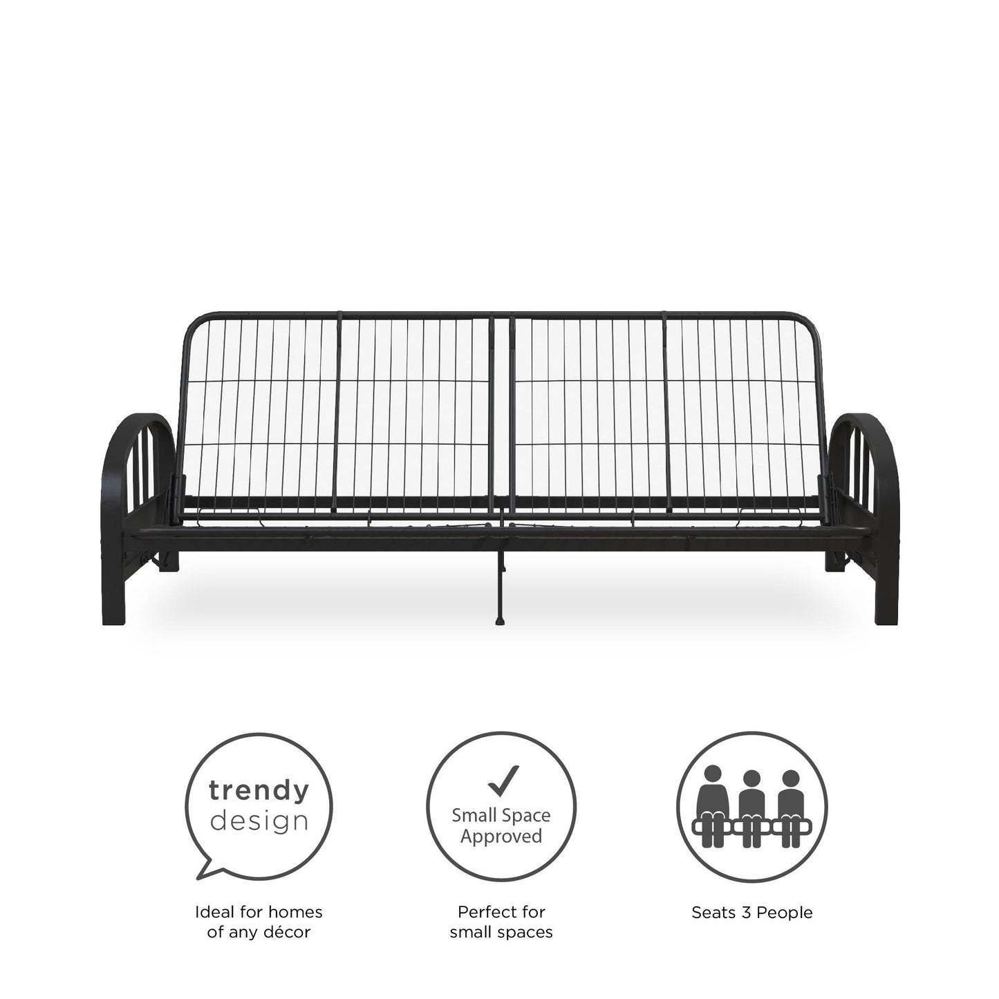 Aiden Metal Full Size Futon Frame with Multiple Reclining Positions - Black