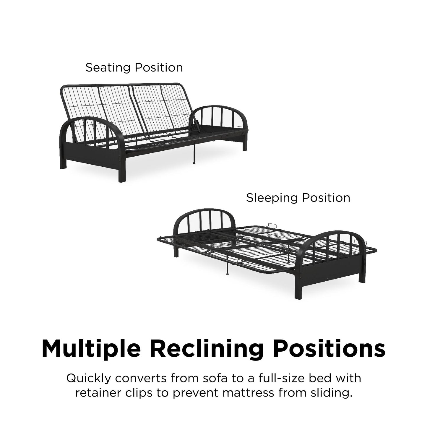 Aiden Metal Full Size Futon Frame with Multiple Reclining Positions - Black