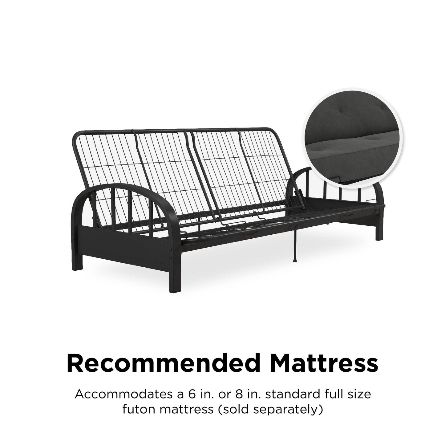 Aiden Metal Full Size Futon Frame with Multiple Reclining Positions - Black